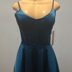 Women's Spaghetti Strap V-Neck Satin Mini Skater Dress